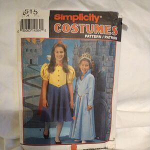 Simplicity 8515 Costume Pattern Size A 7-14 Kids Princess Vintage 1993 Dance